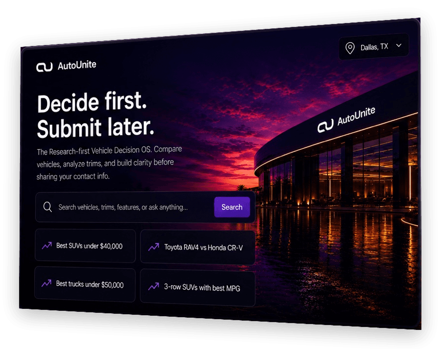 Preview of AutoUnite vehicle research and comparison tools