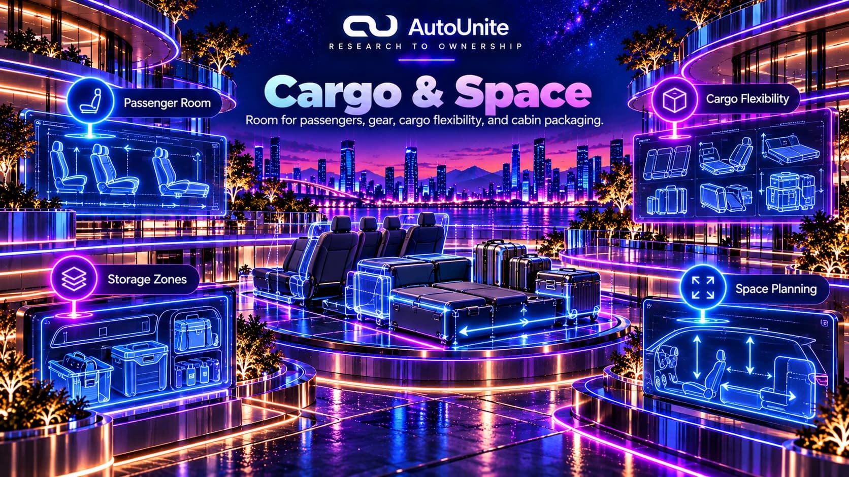 Cargo and space references using passenger room, storage zones, luggage, cargo flexibility, and packaging.