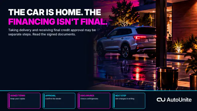 The Car Is Home. The Financing Isn't Final.